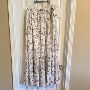Torrid Floral Maxi Skirt - Cream and Brown